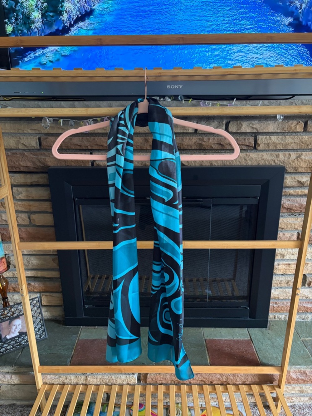 Blue & Black Abstract Silk Scarf